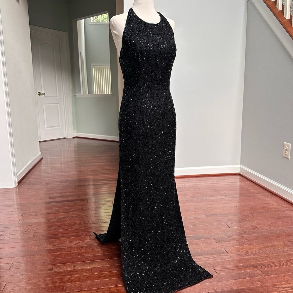 Vintage Cache Embellished Fully Beaded Silk Gown Dress Sexy Feminine